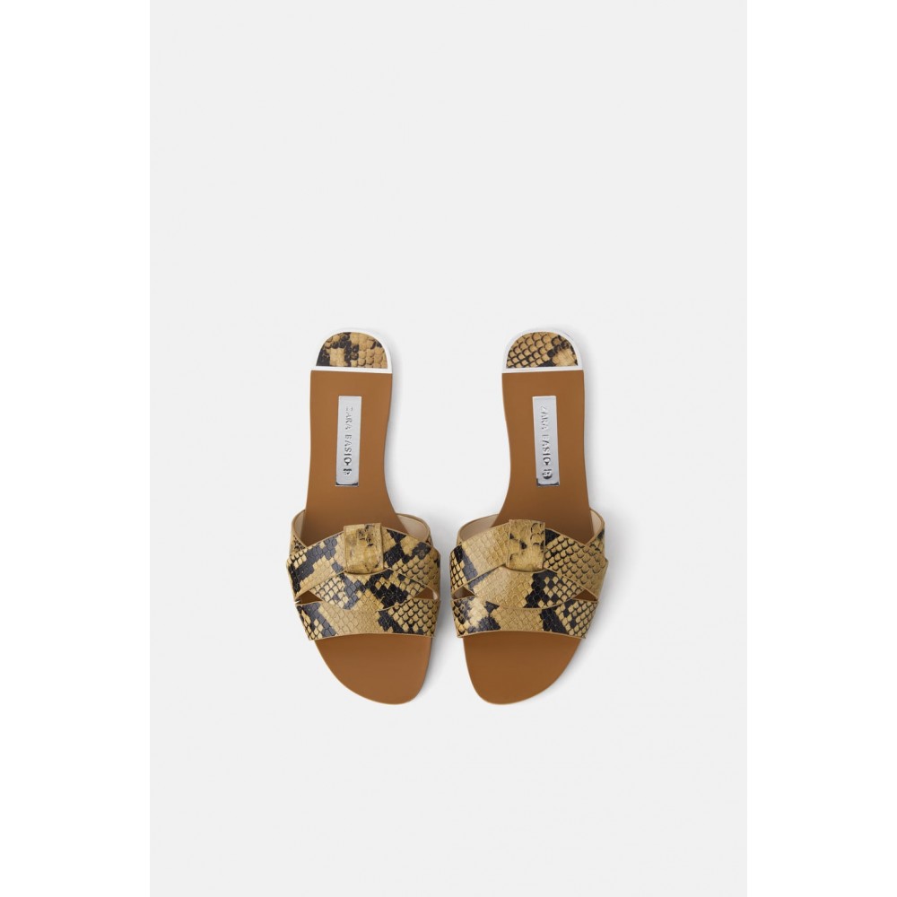 Zara Animal Print Leather Flat Sandals