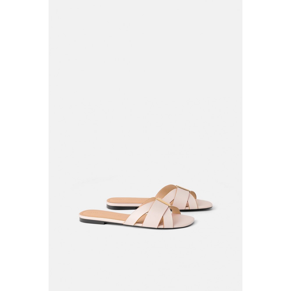 Zara Flat Sandals With Metal Trim