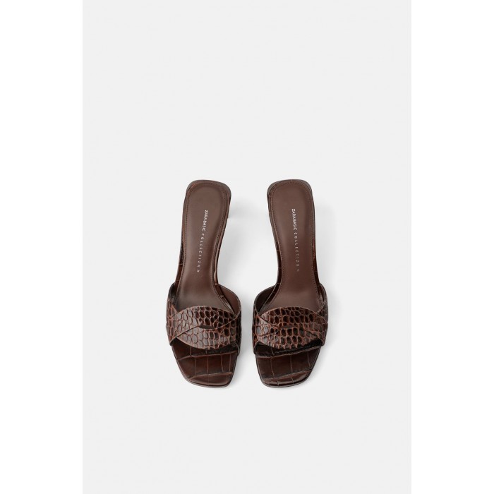 Zara Animal Print Leather High Heel Mules