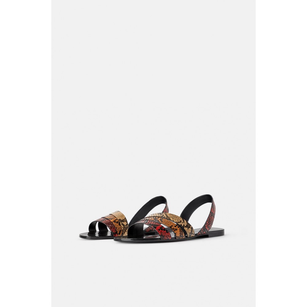 Zara Animal Print Flat Sandals With Straps