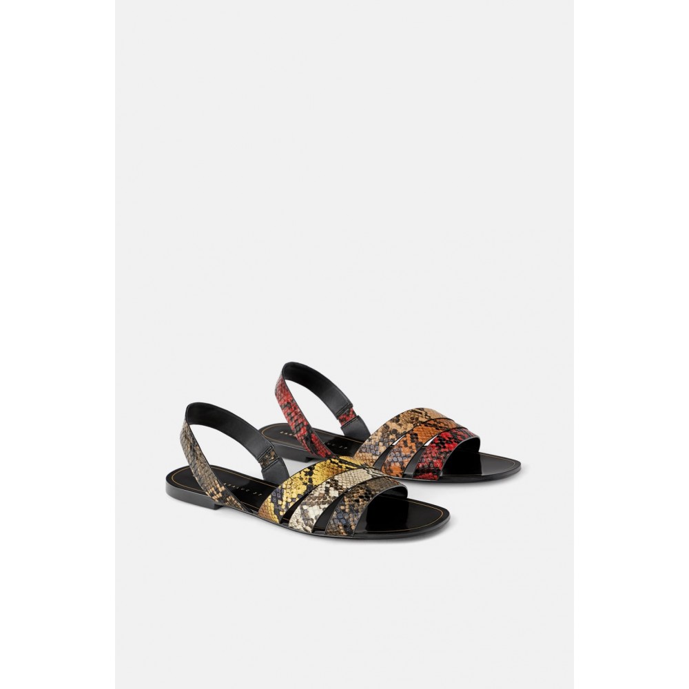 Zara Animal Print Flat Sandals With Straps