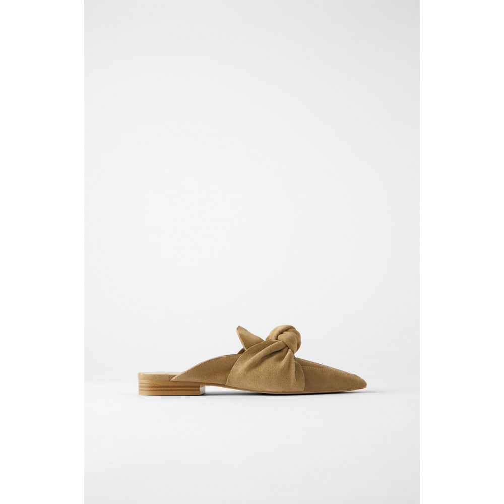 Zara Leather Mule Loafers With Bow