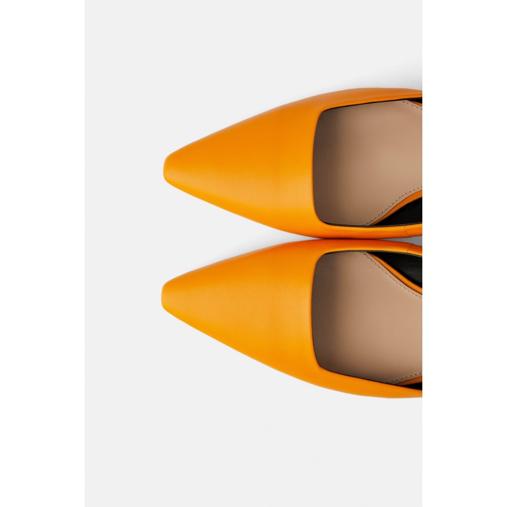 Zara Leather Slingback Ballerinas With Wooden