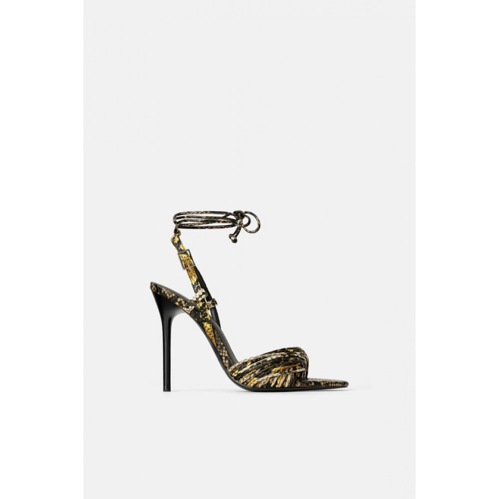 Zara High Heel Sandals With Animal Print Straps