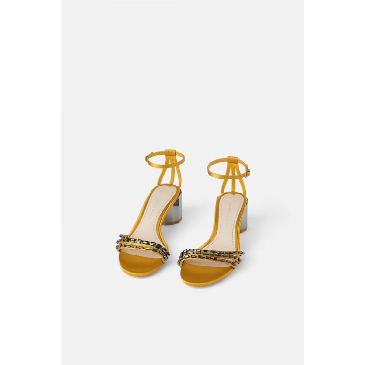 Zara Geometric Mid Heel Shoes With Rhinestones
