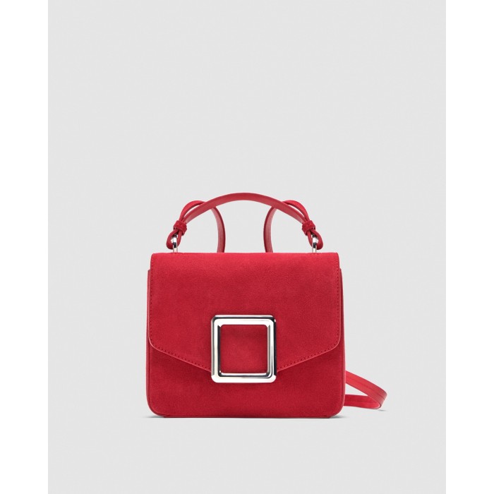 Zara Leather Crossbody Bag With Square Fastener