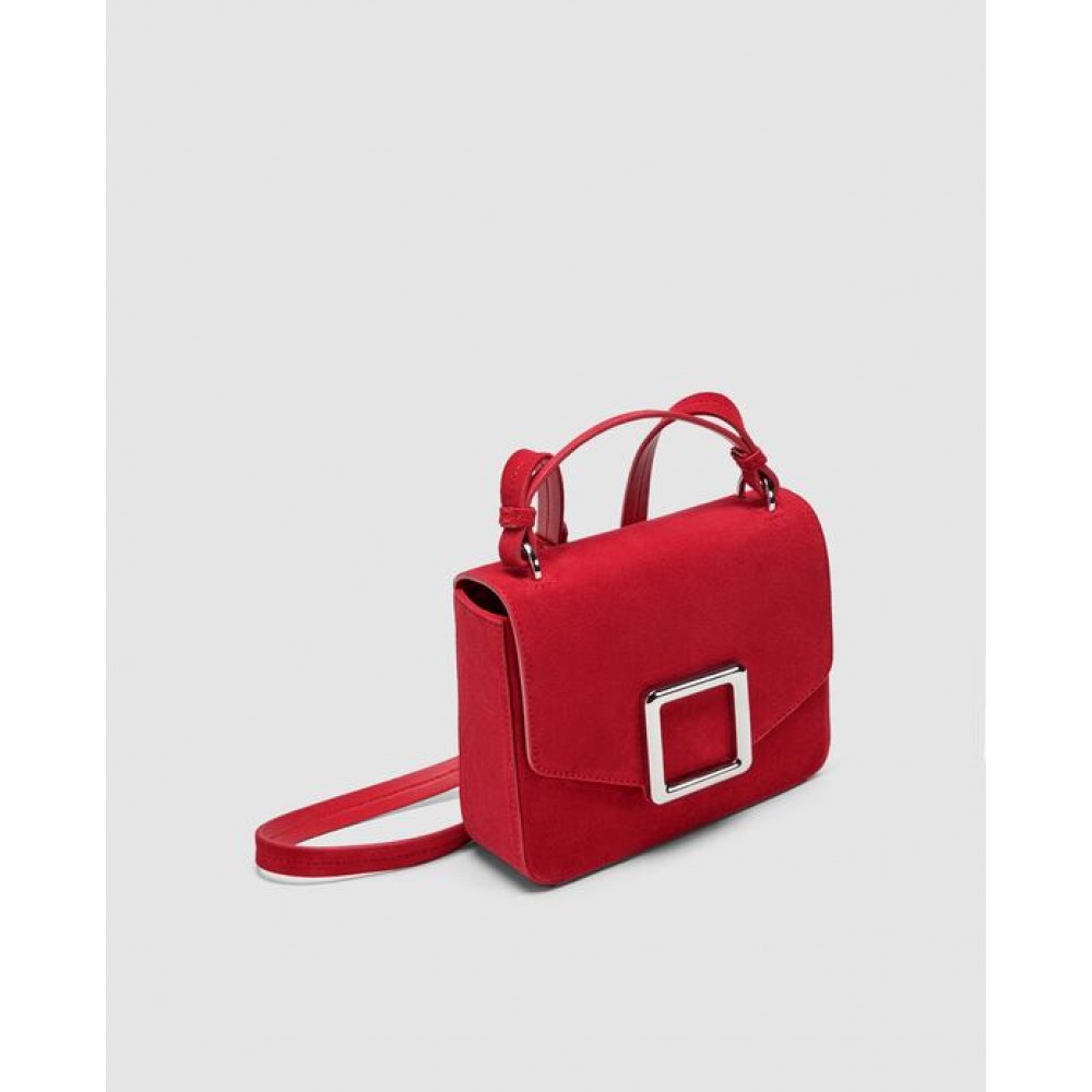 Zara Leather Crossbody Bag With Square Fastener