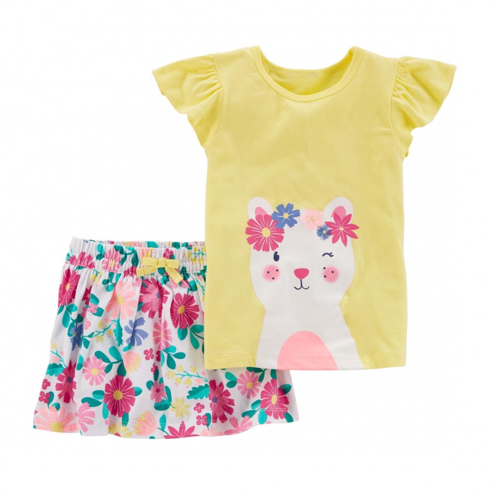 Carter's 2-Piece Kitty Top & Floral Skirt Set