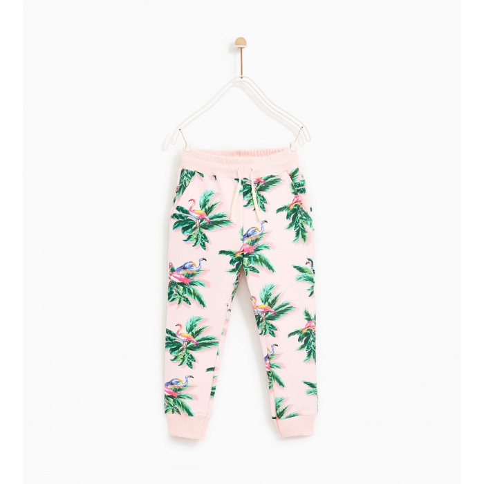 Zara Plush Jersey Trousers With Flamingo Print