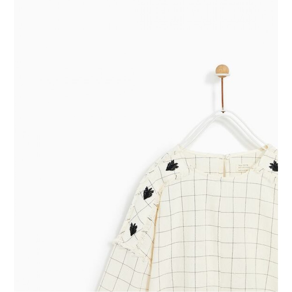 Zara Window Pane Check Shirt With Embroideries 