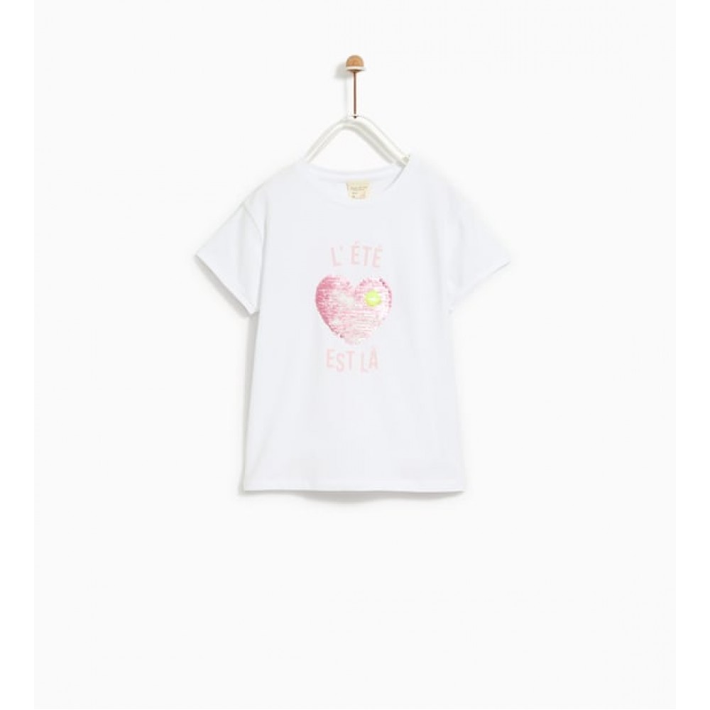 Zara T-Shirt With Reversible Sequin Applique-T-Shirts