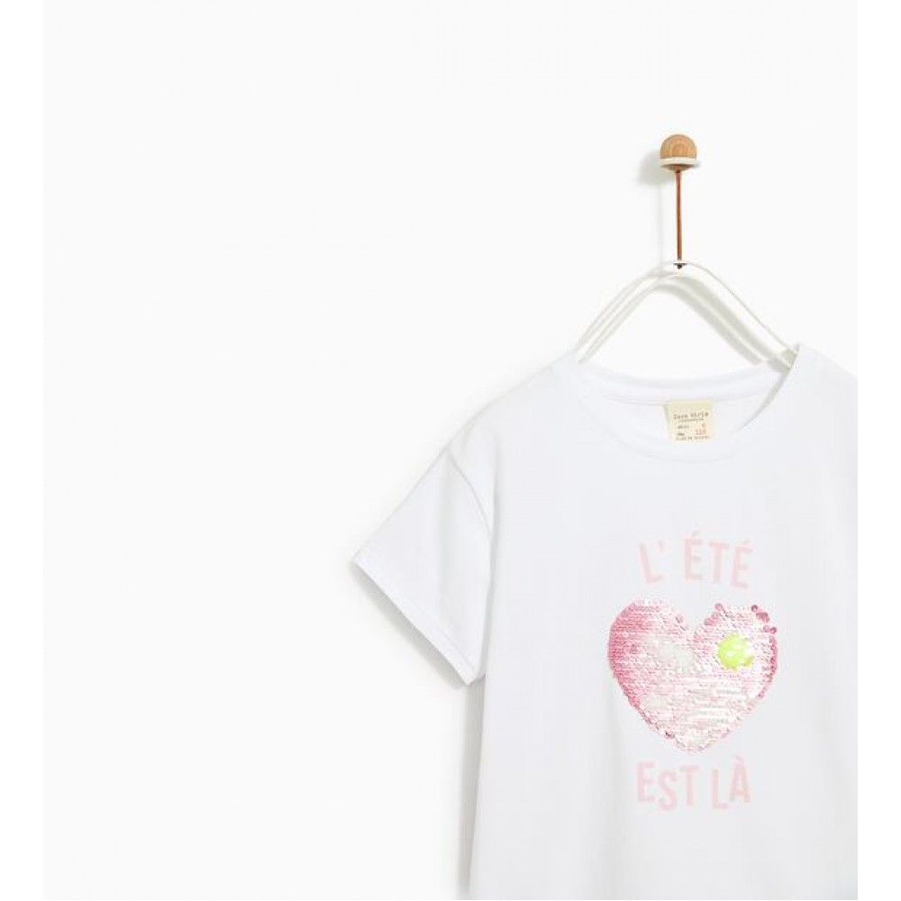 Zara T-Shirt With Reversible Sequin Applique-T-Shirts