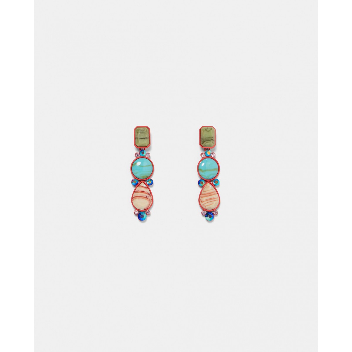 Zara Geometric Earrings With Red