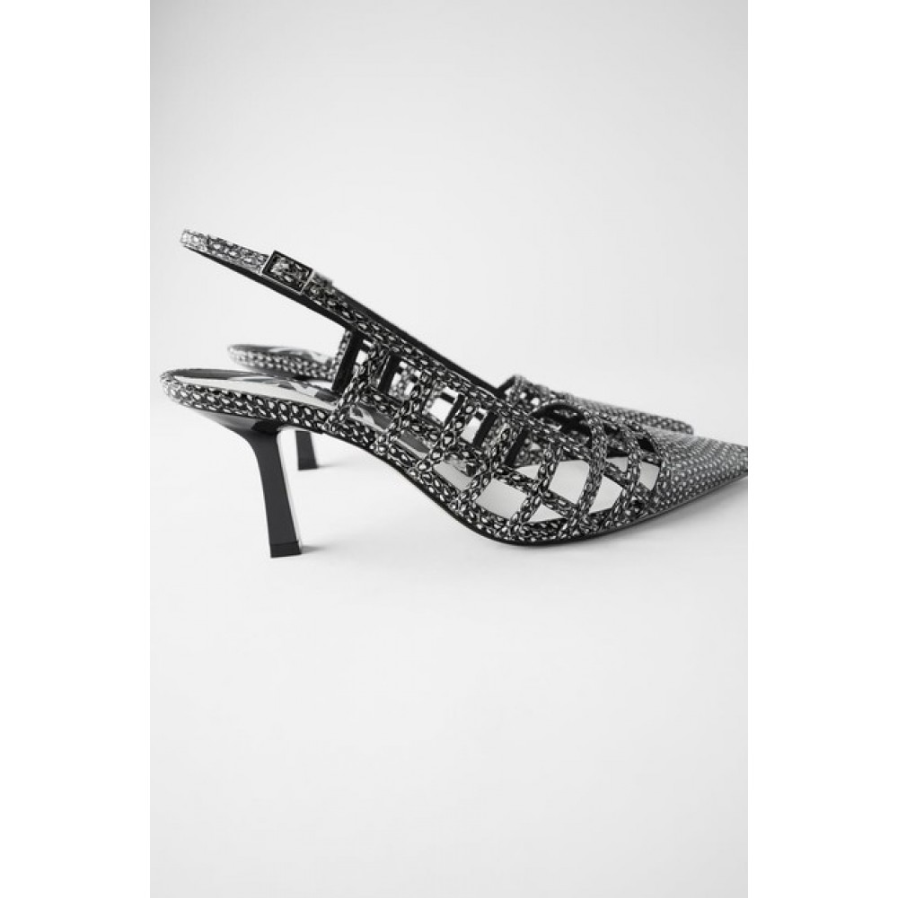 Zara Animal Print Cutwork Slingback Heels