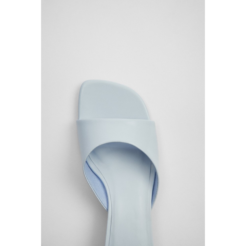BLOCK HEEL MULES WITH SQUARE TOE BLUE