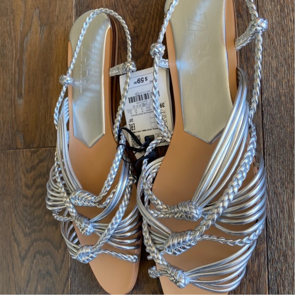 Zara Woven Silver Flat Sandals