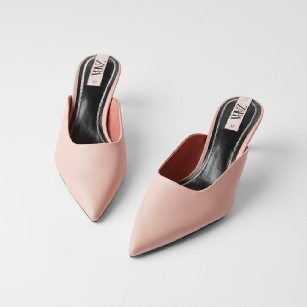 NWT Zara Light Pink Mid-Heel Mules