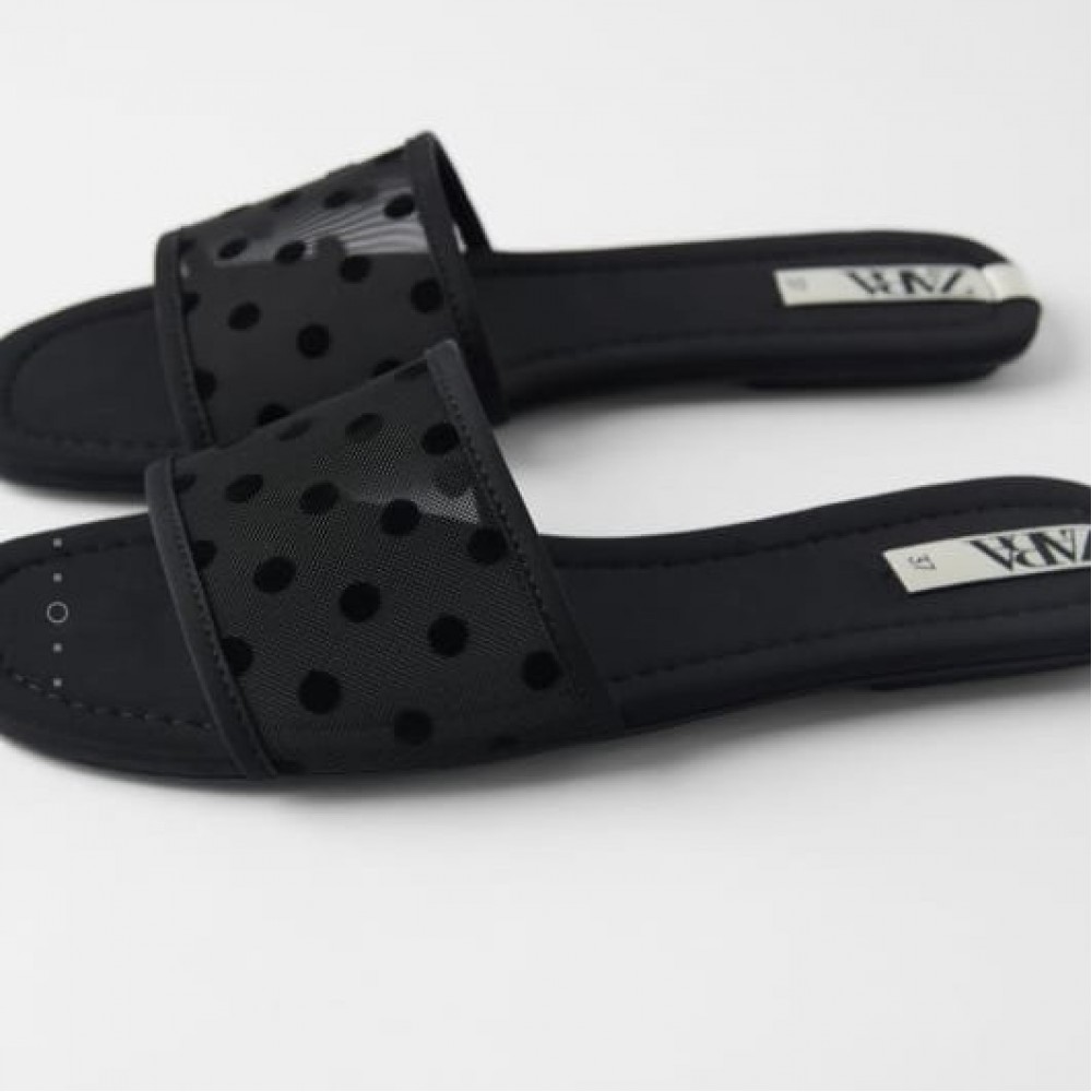 FLAT SANDALS WITH DOTTED MESH