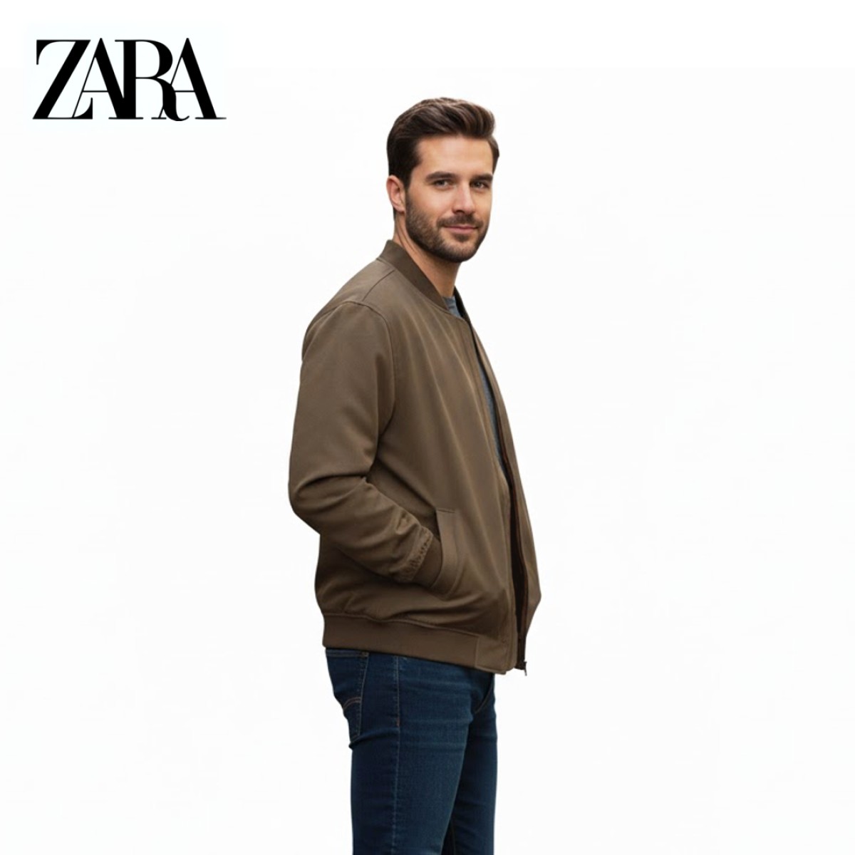 Zara Men Technical bomber jacket Green