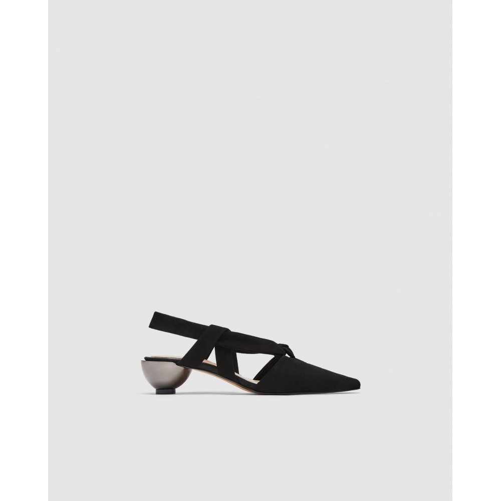 Zara Leather Slingback Shoes With Rounded Heels