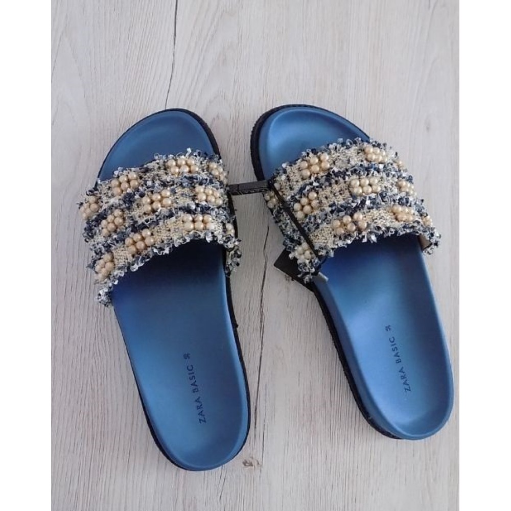 Zara Fabric Slides With Faux Pearls