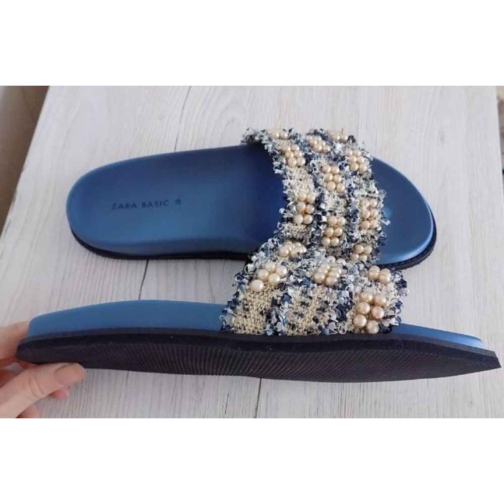 Zara Fabric Slides With Faux Pearls