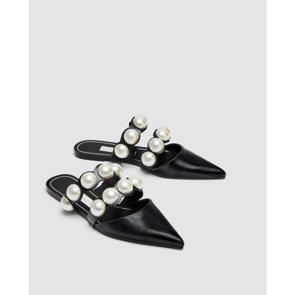 Zara Flat Mules With Pearl Beads