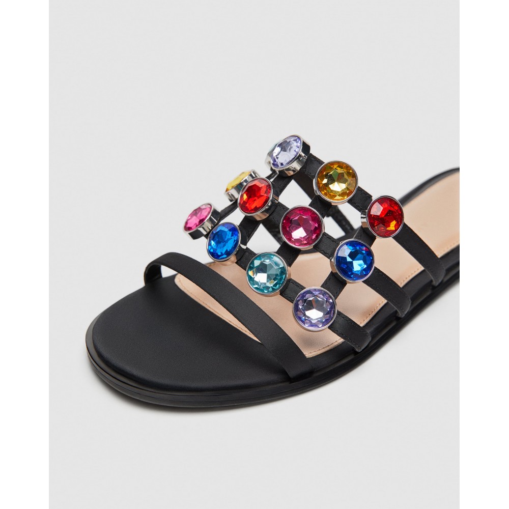 Zara Slides With Multicoloured Bejewelled Detailing