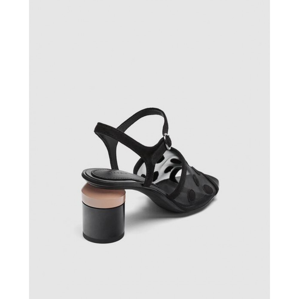 Zara Mid - Heel Dotted Mesh Sandals