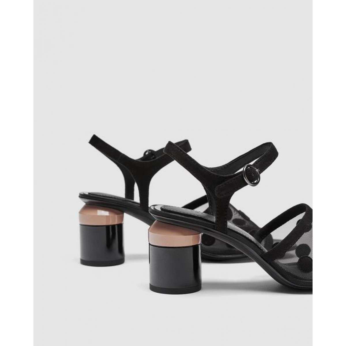 Zara Mid - Heel Dotted Mesh Sandals